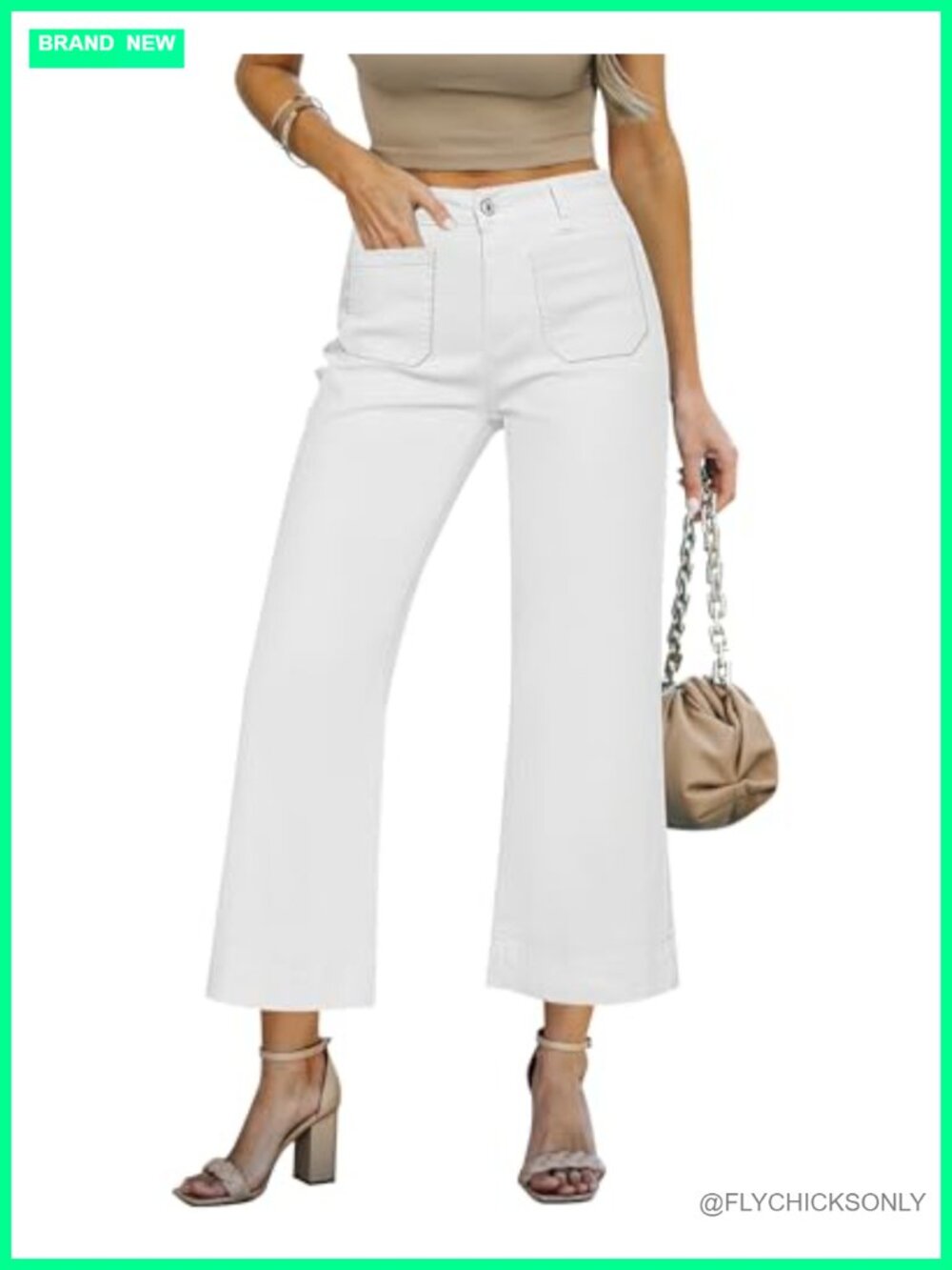 LookbookStore Wide Leg Cropped Jeans High Waisted Stretch Denim Pants